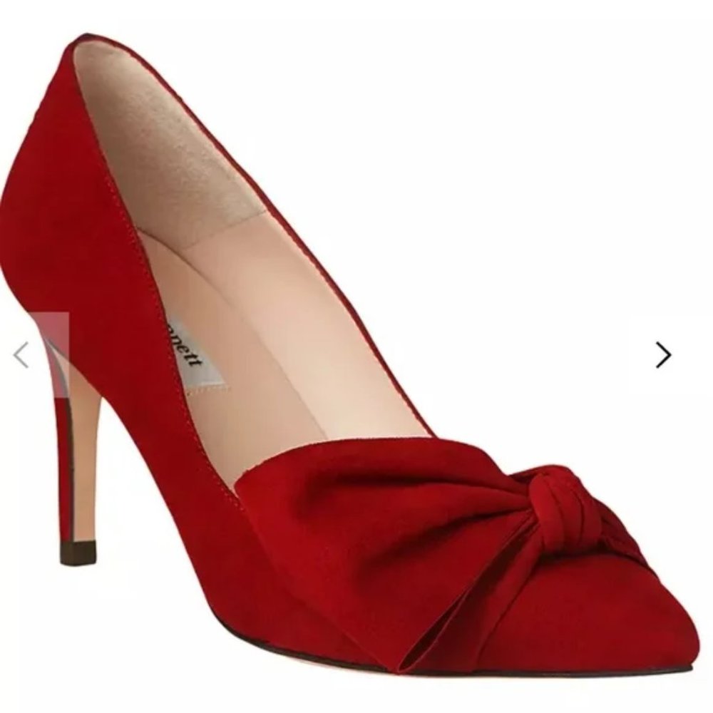 LK Bennett Caitlyn Bow Stiletto Heeled Court Shoes, Roca Red Suede Size 38